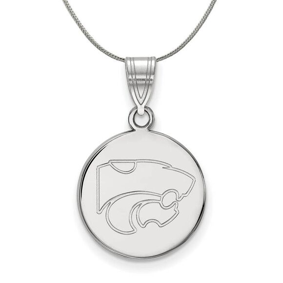 Sterling Silver Kansas State Medium Disc Necklace - 24 Inch